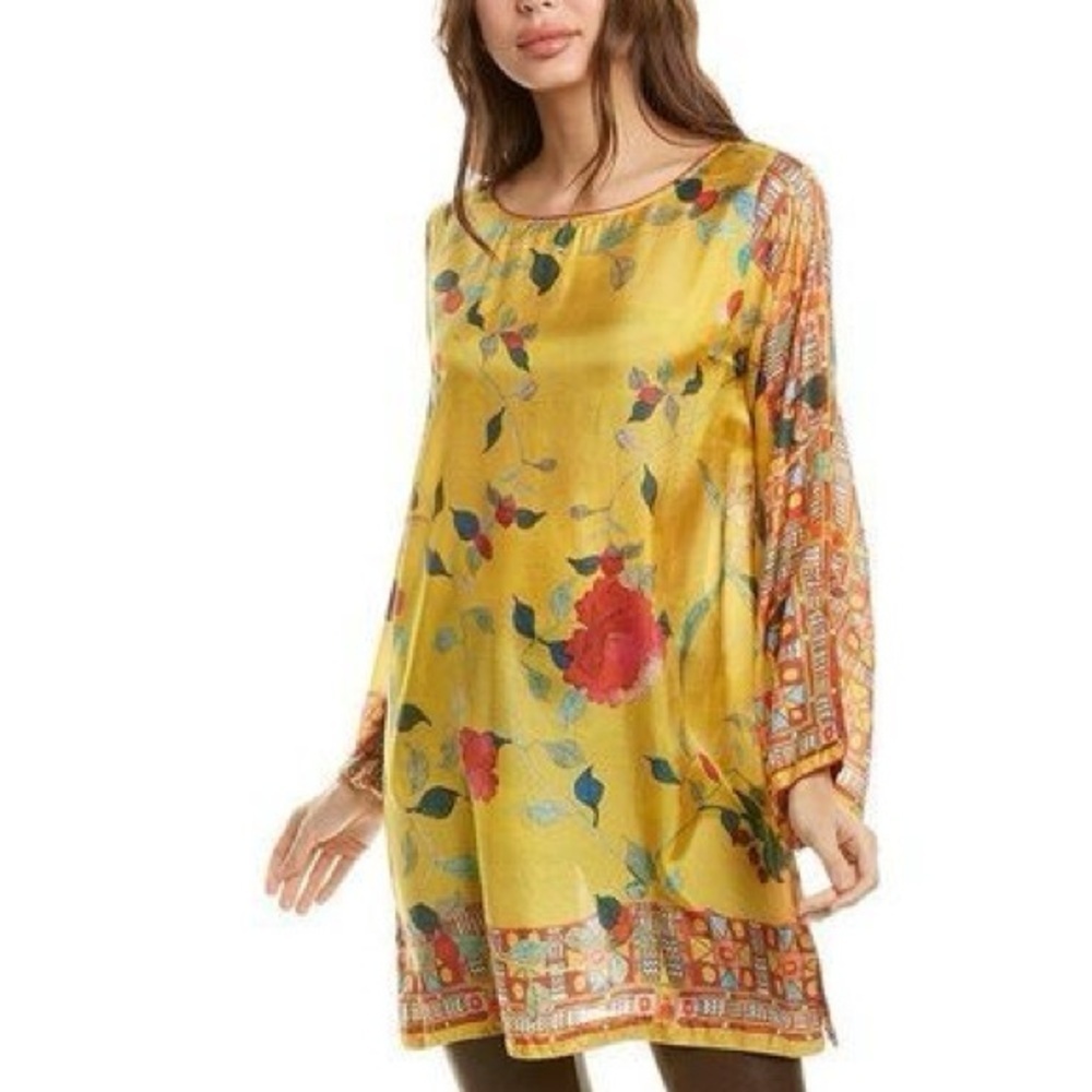 Johnny Was Sellio Yellow Floral Silk Tunic